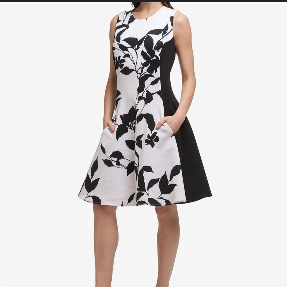 DKNY floral fit and flare color block dress size Xsmall NWT